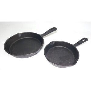 2 Universal Cast Iron Camping Skillets 8" & 6"